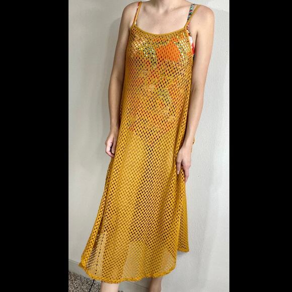 Zara mustard yellow crochet net midi coverup dress - Picture 11 of 12